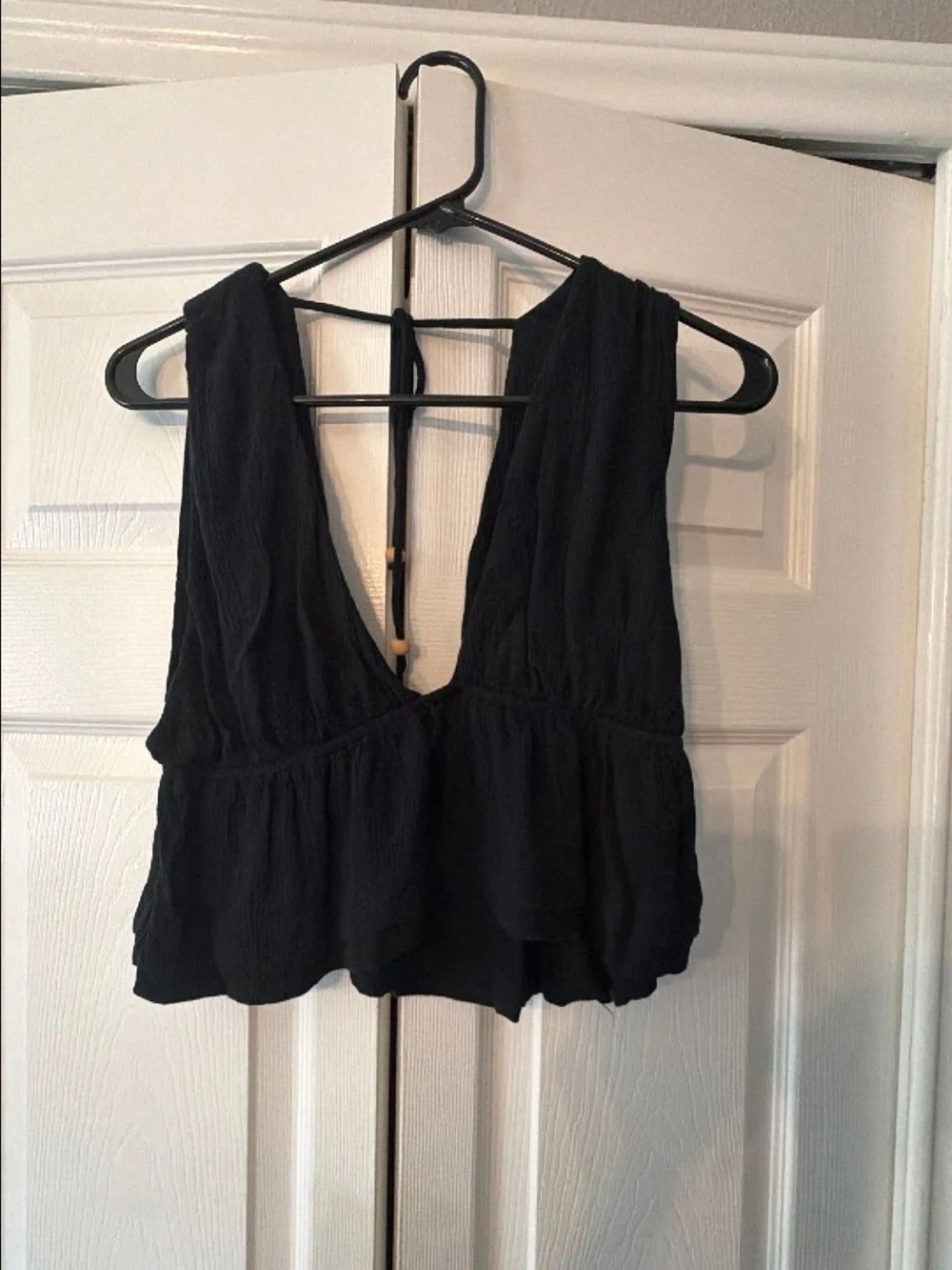 Free People Black Sleeveless V-Neck Peplum Camisole